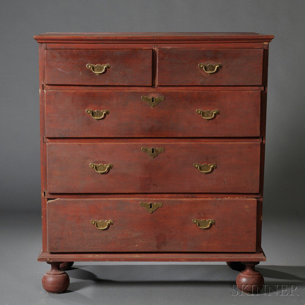 Appraisal: Red-painted Cherry and Maple Chest of Drawers Rhode Island early