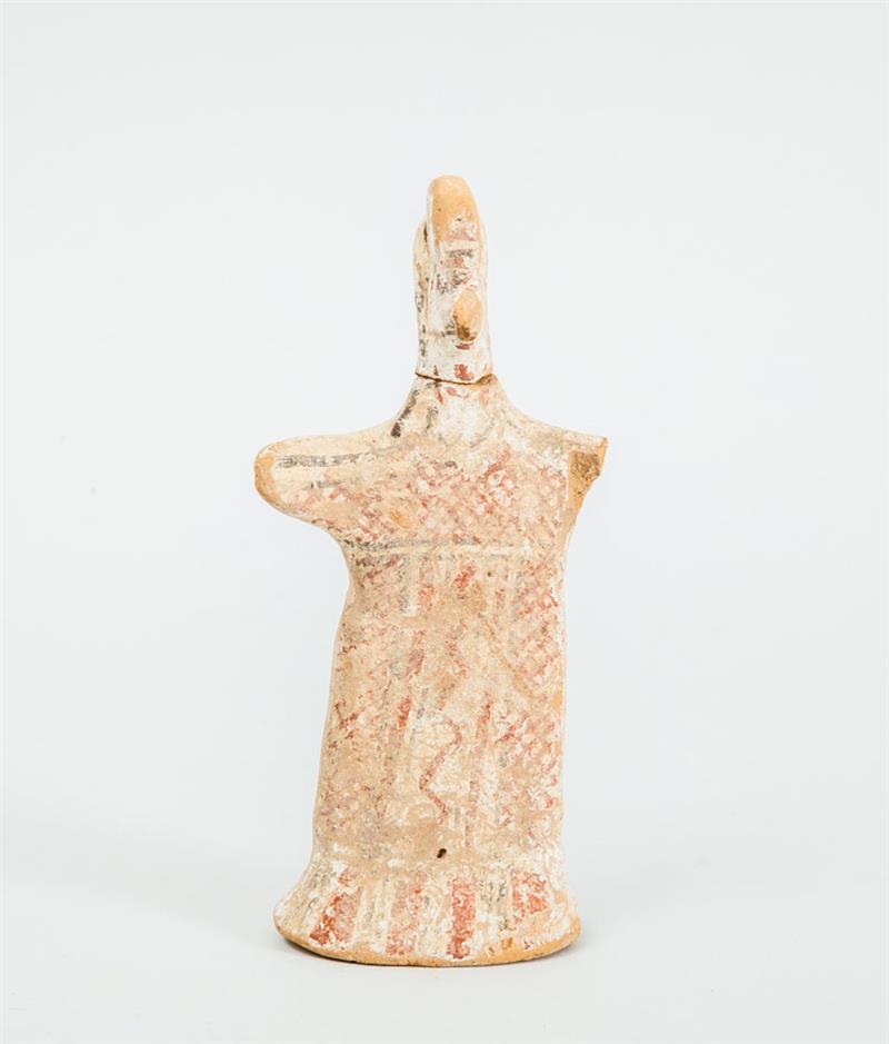 Appraisal: BOEOTIAN PAINTED TERRACOTTA VOTIVE FIGURE Standing with open arms and