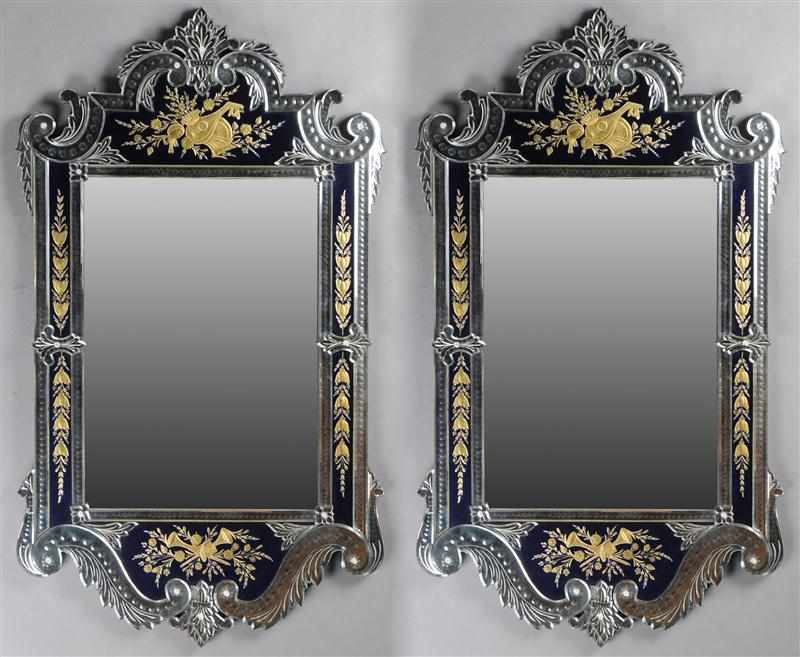 Appraisal: PAIR OF VENETIAN ROCOCO STYLE ENGRAVED GLASS MIRRORS Each with