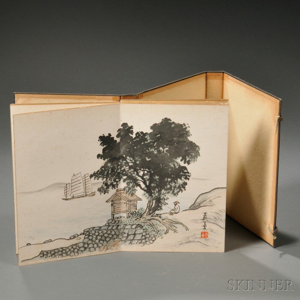 Appraisal: Double-sided Concertina Album of Paintings Japan containing approximately twelve paintings