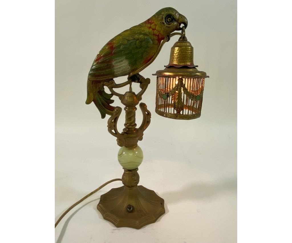 Appraisal: Hubley Art Deco metal parrot lamp with original paint decoration