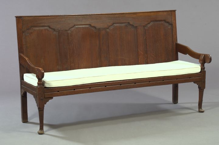 Appraisal: Rare Queen Anne Oak-Paneled Long Bench mid- th century the