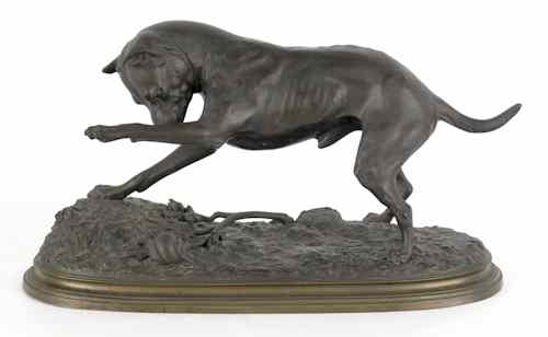 Appraisal: Frederic Steenackers late th c bronze terrier and snail h