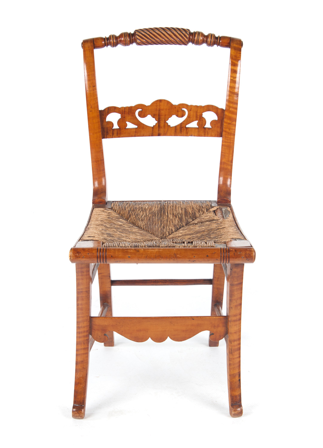 Appraisal: Late Federal New England tiger maple side chair circa rolling