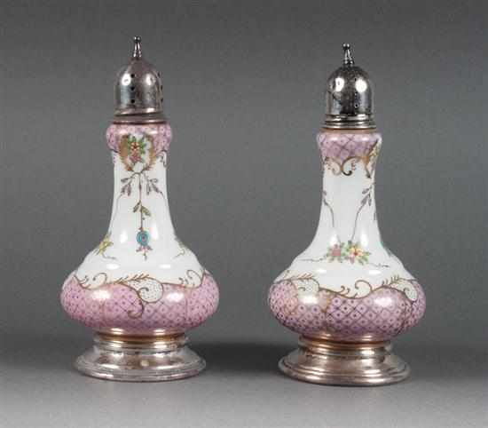 Appraisal: Pair of French porcelain salt and pepper shakers with sterling