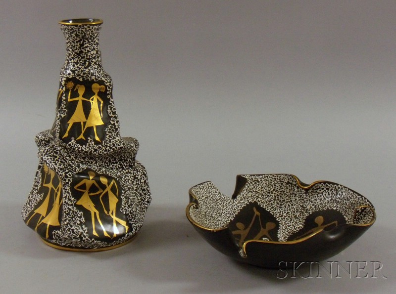 Appraisal: Italian Modern Gilt and Enamel Decorated Pottery Bottle-form Vase and