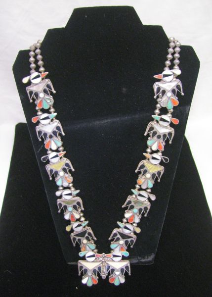 Appraisal: Sterling Inlaid Phoenix Bird Necklace Double stranded sterling bead necklace