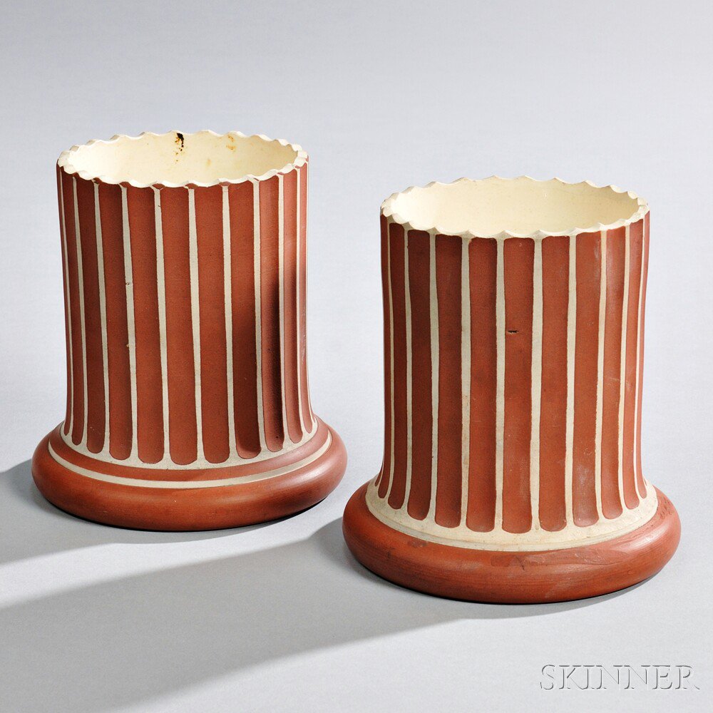 Appraisal: Pair of Wedgwood Bentley White Terra-cotta Biscuit Pillar Vases England