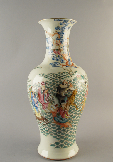 Appraisal: th th C Large Chinese Famille Rose Baluster Vase depicting