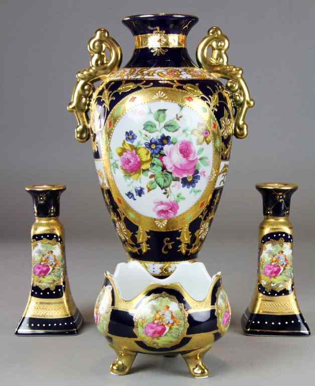 Appraisal: Pieces Italian Gilt Decorated PorcelainDepicting figures and floral within cartouches