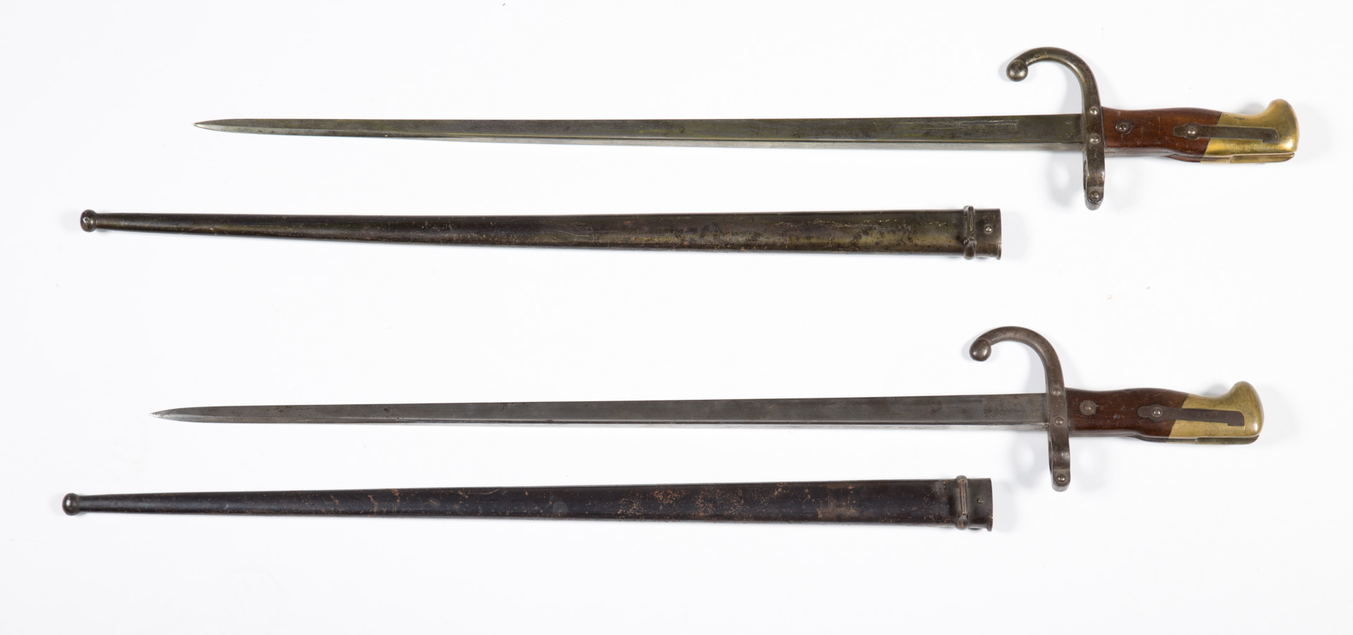 Appraisal: brass and wood hilted bayonets one with blade L with