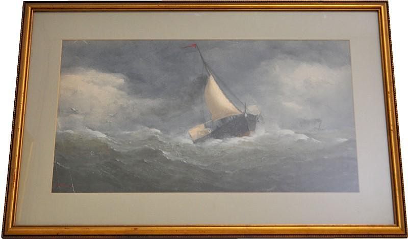 Appraisal: LARGE TH C ORIGINAL MARITIME GOUACHE A large Antique th