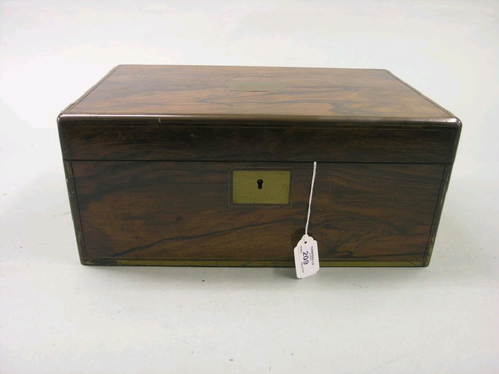 Appraisal: A Victorian walnut and brass-mounted writing box interior with gilt-tooled