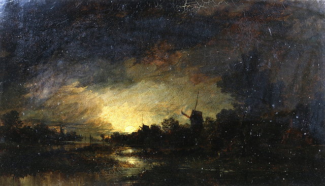 Appraisal: CIRCLE OF JOHN CROME - River landscape at sunset with