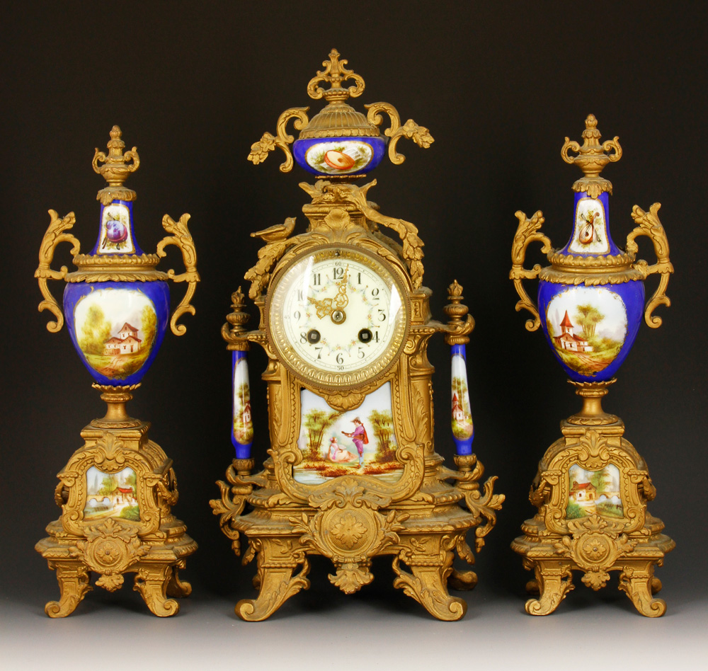 Appraisal: - French Mantle Clock Set French mantle clock set three