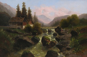 Appraisal: F May Continental School th Century Tyrolean mountainscape Oil on