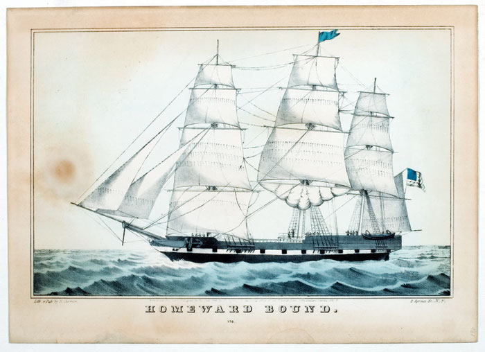 Appraisal: THREE N CURRIER SMALL-FOLIO HANDCOLORED LITHOGRAPHS OF SHIPS INCLUDING quot