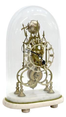 Appraisal: English brass skeleton clock th c time-and-strike movement enameled chapter