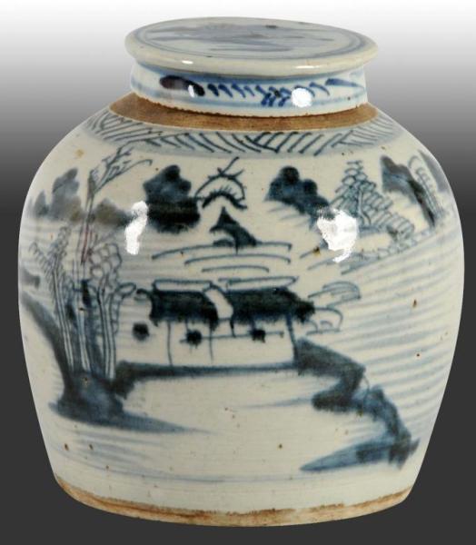 Appraisal: Chinese Canton Ware Export Jar with Lid Description Circa Glazed