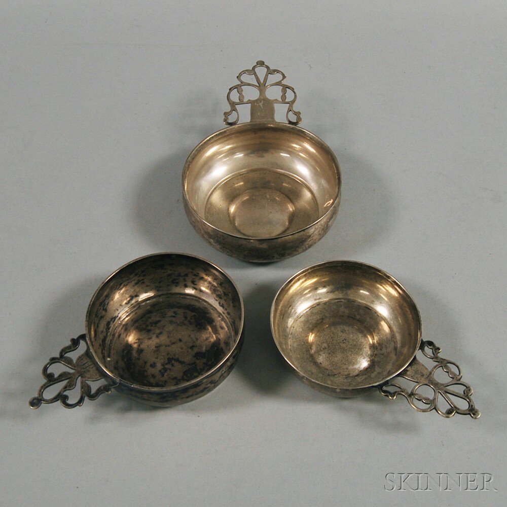 Appraisal: Three Unmarked Silver Porringers approx troy oz Estimate - The