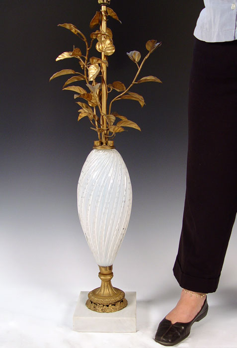 Appraisal: MURANO GLASS AND GILT METAL TABLE LAMP White marble plinth