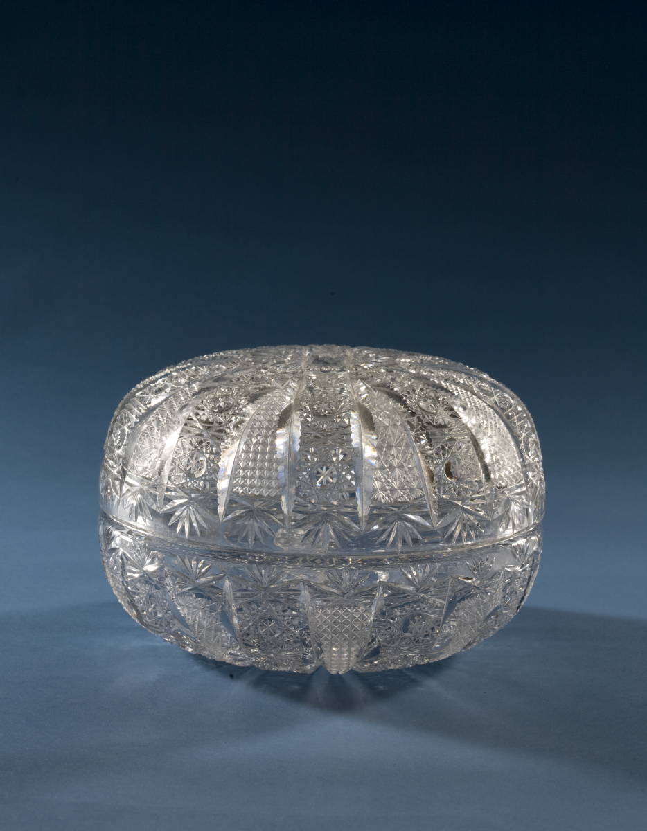 Appraisal: AMERICAN BRILLIANT CUT GLASS COVERED CIRCULAR JAR Diameter inches