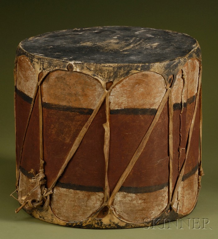 Appraisal: Southwest Painted Wood Drum c early th century double headed