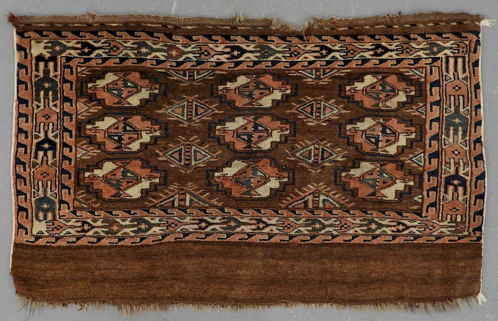 Appraisal: Antique Turkman Oriental Bagface Carpet Rug Turkey Circa Earth tones