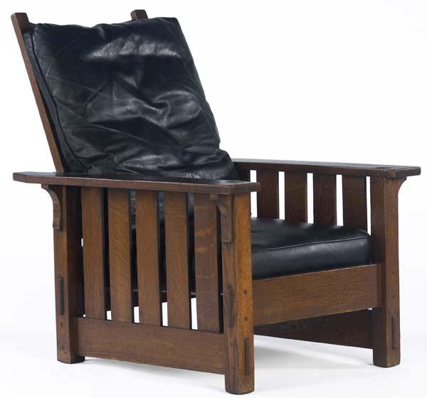 Appraisal: GUSTAV STICKLEY Morris chair no with a drop-in spring seat