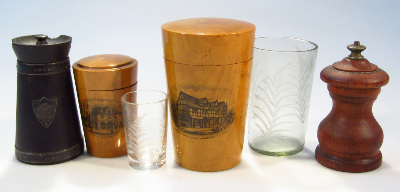 Appraisal: A late thC sycamore Mauchline ware shot glass case the