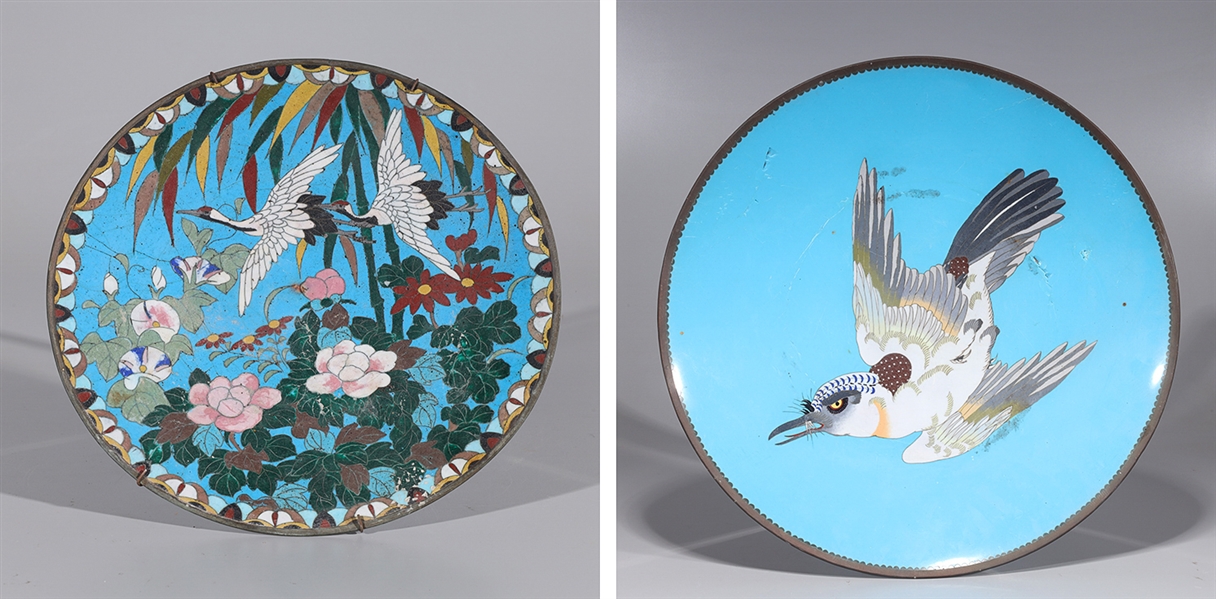 Appraisal: Two Chinese cloisonn enamel dishes each with bird designs as-is