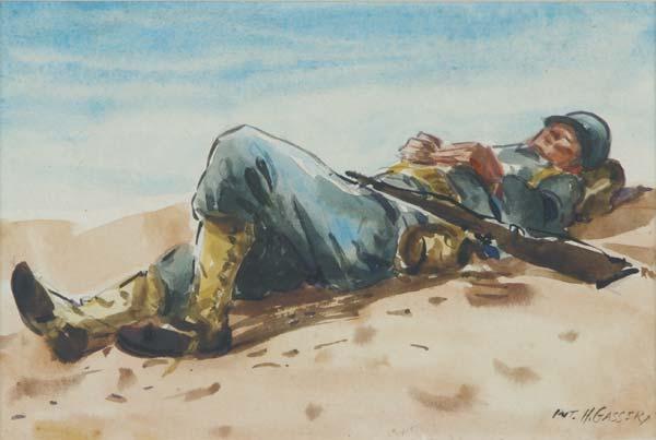 Appraisal: HENRY MARTIN GASSER American - Sleeping Soldier ca Watercolor on