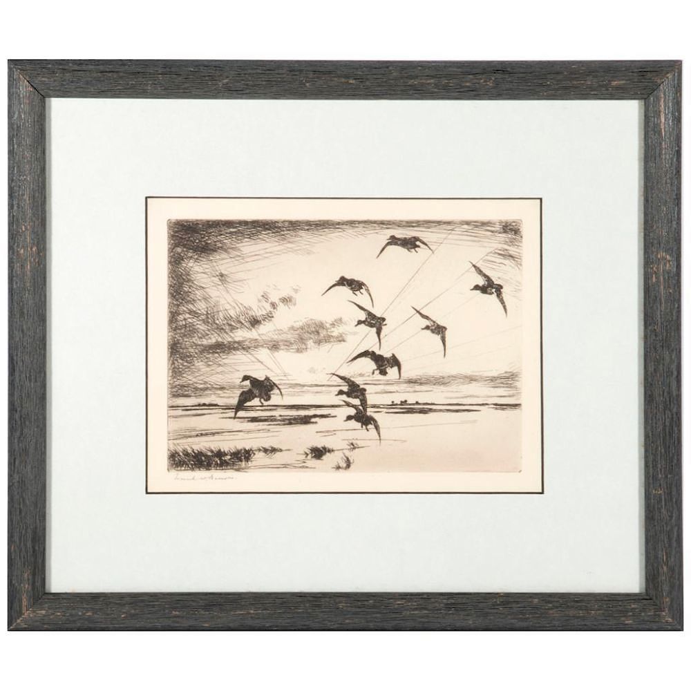 Appraisal: Lithograph of a flock of ducks Artist Signature illegible Title