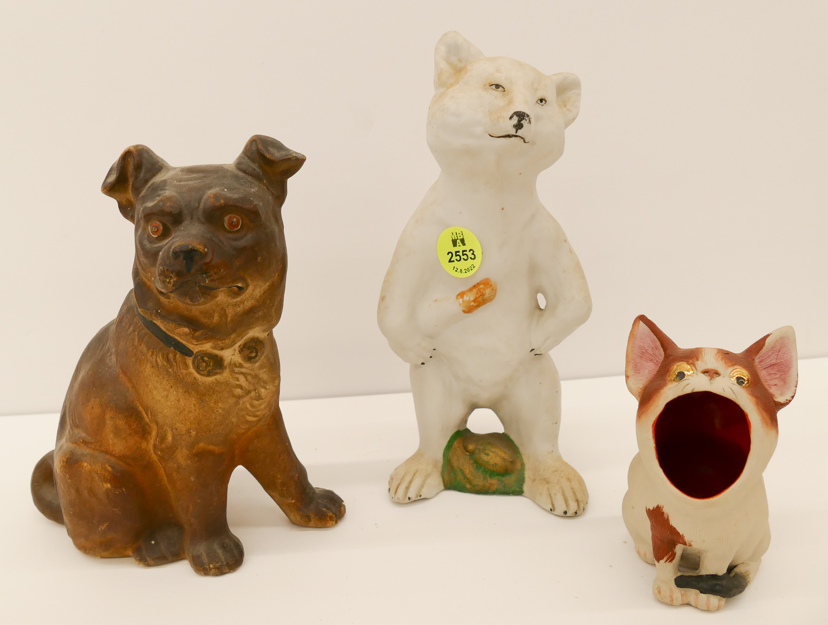 Appraisal: pc Antique Dog Bear Ceramic Figurines- '' to ''