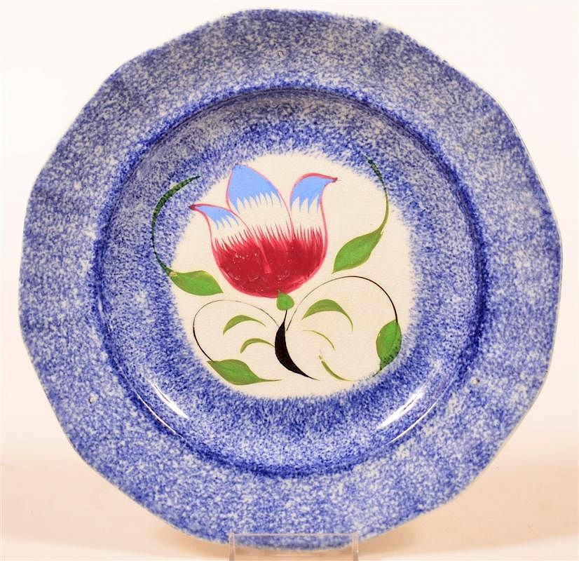 Appraisal: Blue Spattern Ironstone China Tulip Plate Blue Spattern Ironstone China