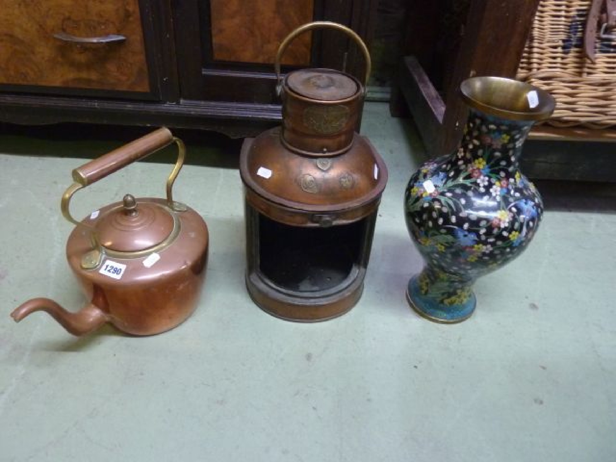 Appraisal: A th century copper kettle a copper maritime stern lantern