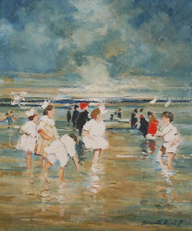 Appraisal: HRISTOFF Dimiter Bulgarian - Figures on the Beach OIL Canvas