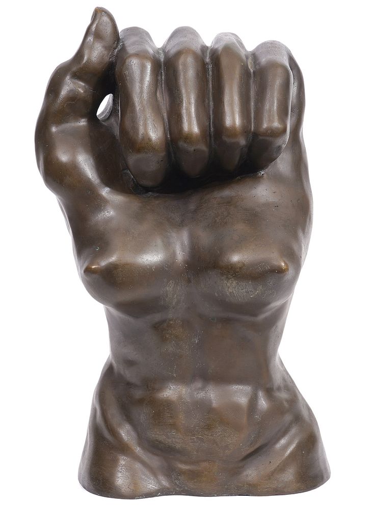 Appraisal: Mid-Century Surreal Bronze Statue of Torso Fist Mid-century surreal bronze