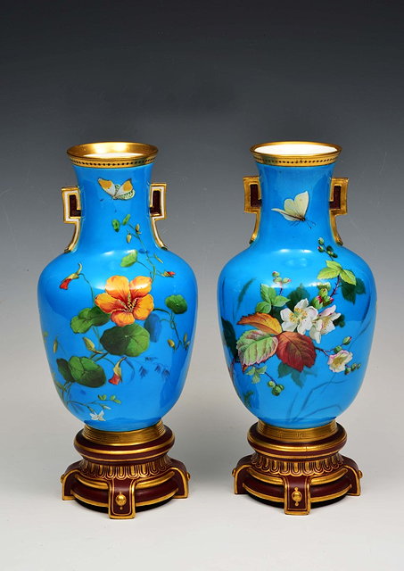 Appraisal: Pair of Minton Aesthetic Movement vasespossibly attributable to Christopher Dressercirca