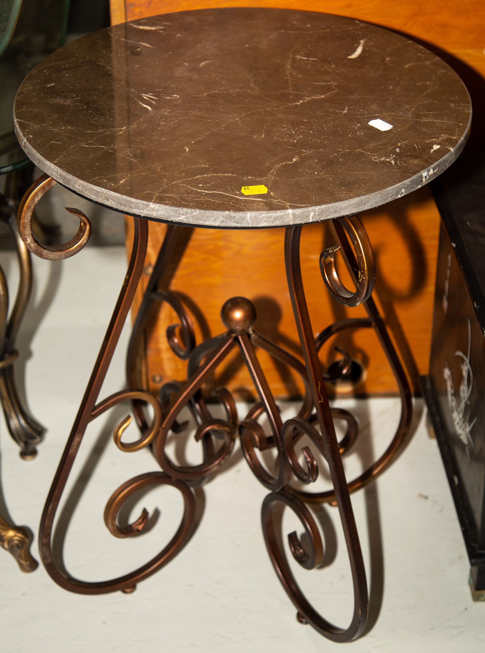 Appraisal: CONTEMPORARY NEOCLASSICAL SIDE TABLE Modern with scrolled metal base and