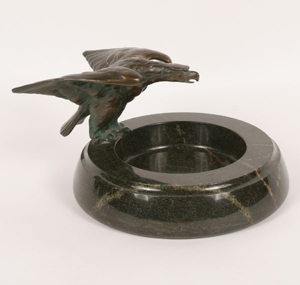 Appraisal: Bronze eagle perched on marble bowl H x W