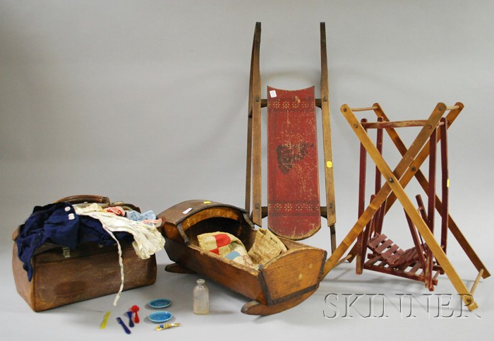 Appraisal: Group of Toy and Doll Items a wooden doll's swing