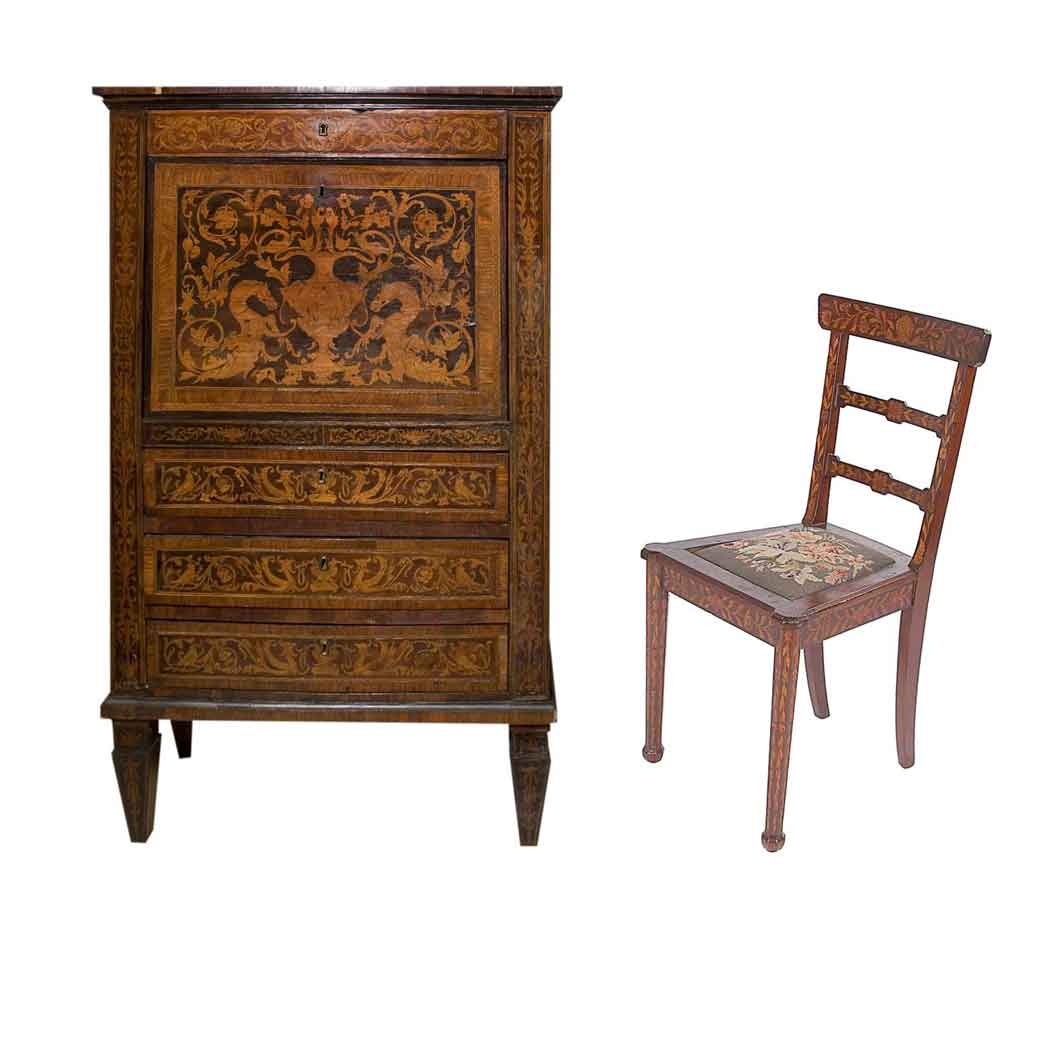 Appraisal: Continental Neoclassical Style Marquetry Inlaid Walnut Secretaire a Abattant th