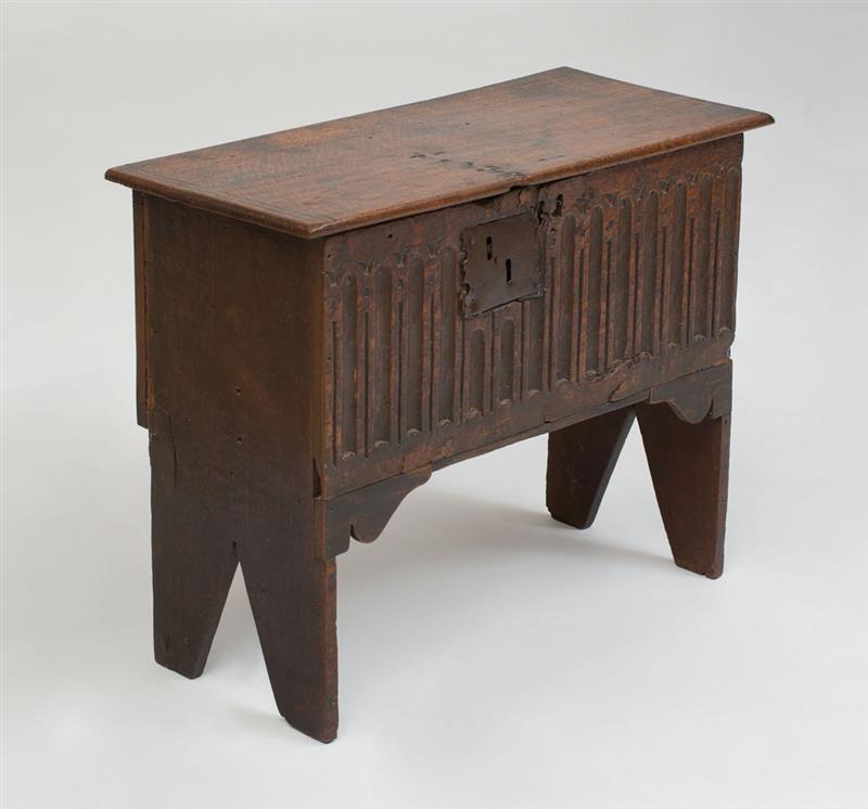 Appraisal: MINIATURE GOTHIC CARVED OAK CASSONE Opening to a welled interior