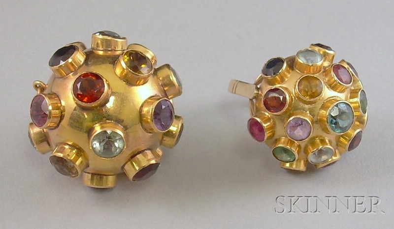 Appraisal: kt Gold and Semi-precious Gem-set Dome Ring and Matching Spherical