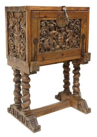 Appraisal: Spanish style carved vargueno bargueno on stand thc possibly fashioned