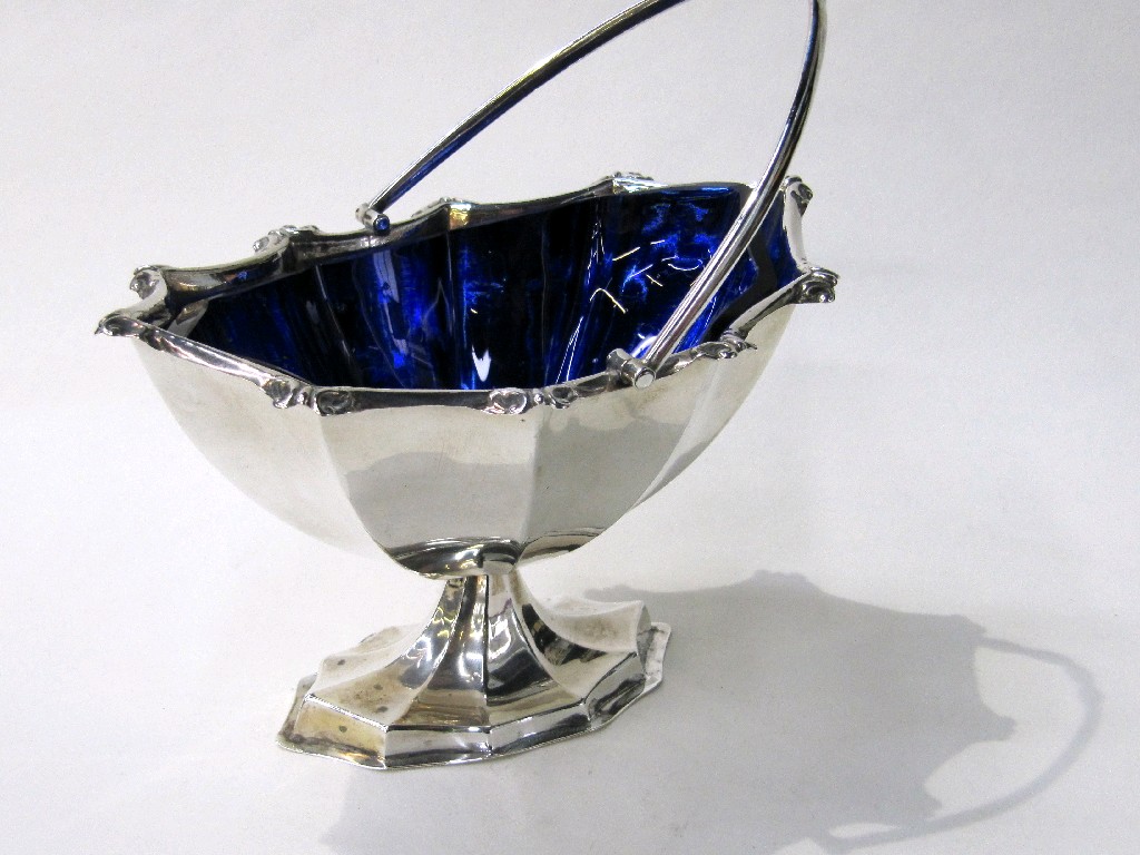 Appraisal: Silver sugar basket with blue glass liner Birmingham