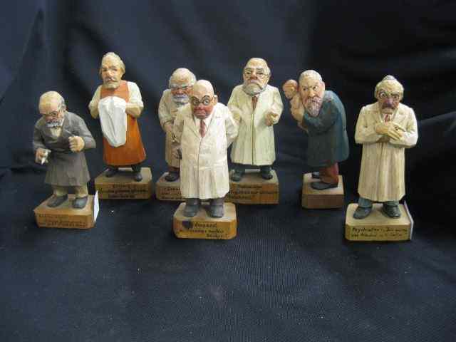 Appraisal: Antique German Carved Wood Doctorfigurines handpainted various sayings approx ''