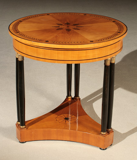 Appraisal: Biedermeier Style Ebonized Inlaid and Parcel Gilt Cherry Center Table