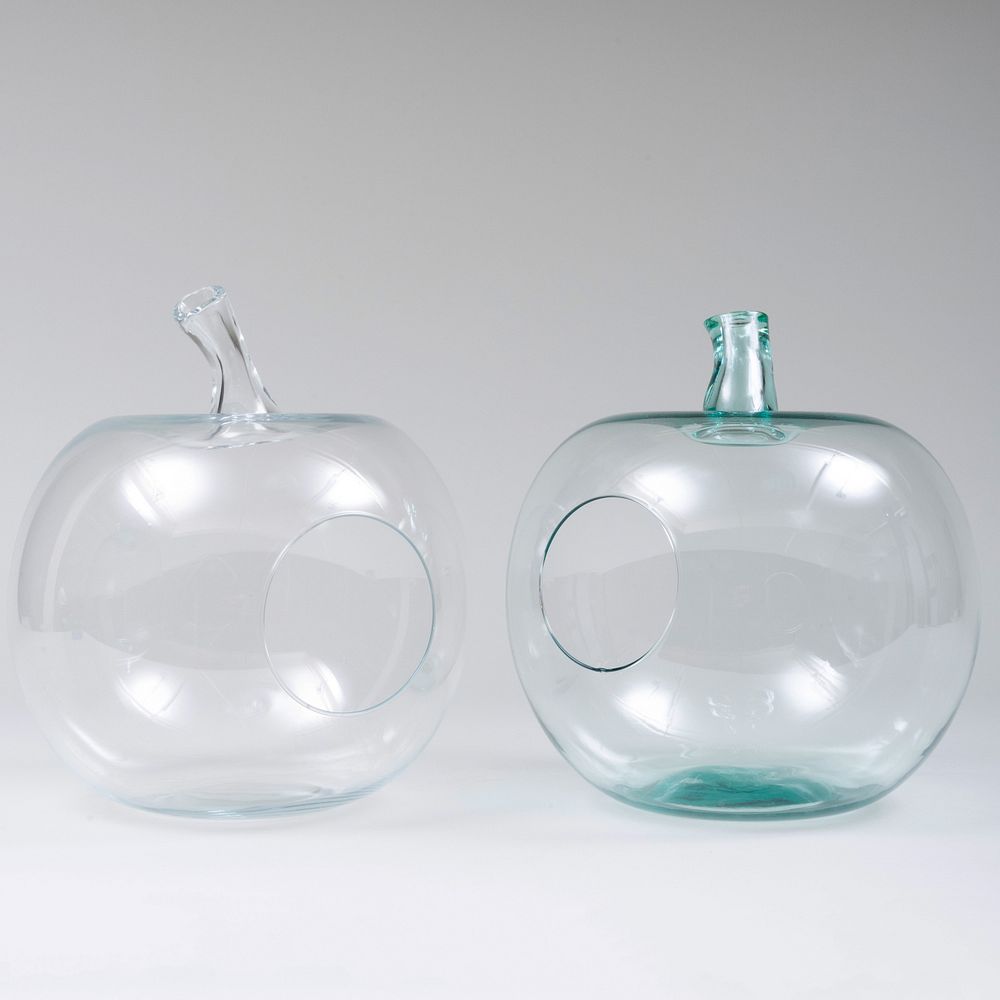 Appraisal: Two Glass Apple Form Terrariums x in diam Condition Both